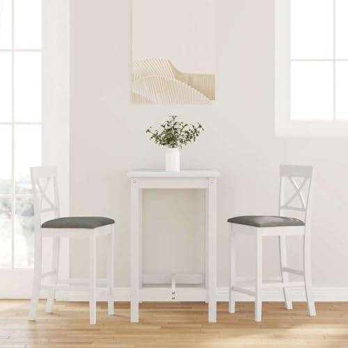 Tonture Barhocker mit Kissen 2er Set Weiß, Massivholz Gummibaum, 60cm Sitzhöhe, ergonomisches Design für Küche, Esszimmer, modern