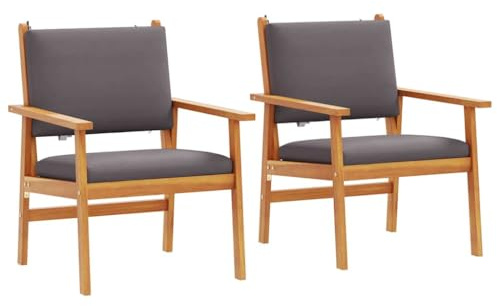 Mokuyary Trädgårdsstol med kuddar, set om 2, antracit, massivt trä, akacia, balkongstol, terrassstolar, matstolar för terrass, trädgård, balkong