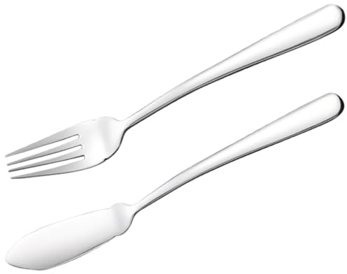 SUPVOX Juego de Cubiertos para Pescado 2 Piezas, Acero Inoxidable, Cortador y Tenedor Ergonómicos, Vajilla Occidental para Restaurante y Hogar, Utensilios Cocina Resistentes y Aptos