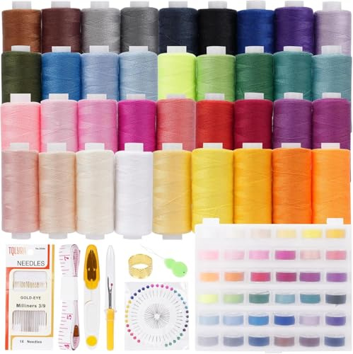 JOTOL Set di 79 pezzi di Filo per Cucire,400 Iarde 36 Colori di Bobine Preavvolte e Bobine di Filo per Cucire in Poliestere,Filo per Macchina da Cucire per Cucire a Macchina e a Mano