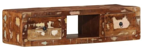 Armadio per TV in legno massello 100 x 32 x 25 cm con 2 cassetti, salvaspazio, moderno, per soggiorno, ripostiglio, gestione dei cavi, sospeso, design industriale