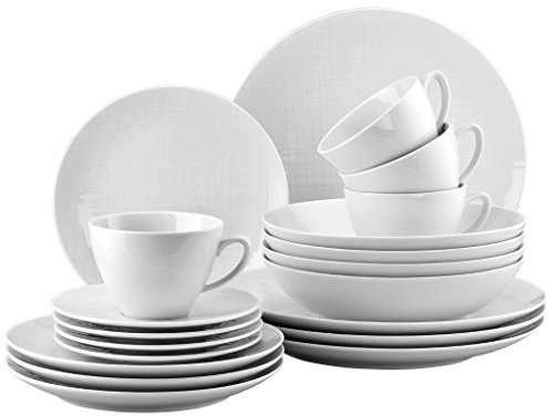 Rosenthal 11770-800001-28519 Mesh Set 20-teilig bestehend, 4 Stück Teller (tief 21 cm, flach 21 cm / 27 cm), Kombitasse 2-teilig, weiß