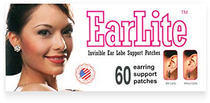EarLite 60 toppe invisibili per orecchini, supporto per lobo dell'orecchio, toppe impermeabili in sacchetto con chiusura lampo