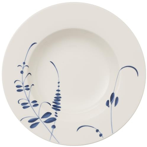 Villeroy and Boch Vieux Luxembourg Brindille Soup Plate, 24 cm, Premium Porcelain, White/Blue