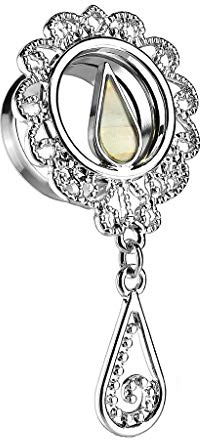 beyoutifulthings Ohr-Plug Perlmutt Tropfen ANHÄNGER Ohr-Piercing Ohr-Schmuck Chirurgenstahl Screw Flesh Tunnel Schraub-Verschluss Antik-Silber 6-16mm