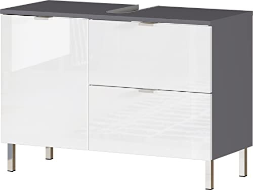 Germania WB-Unterschrank 8530-569 GW-MAURESA, in Graphit/weiß, Frotnen in Hochglanz, EIN Schubkasten, Oberboden mit Aussparung für Siphon, 80x56x34 cm (BxHxT)