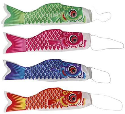 Inzopo 4 Pieces 55cm Japanese Windsock Carp Flag Koi Nobori Sailfish Wind Streamer