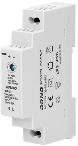 ORNO PSU-1646 Alimentatore 24V/0,63A 15W su Guida DIN TH35 Tensione di Uscita Regolabile