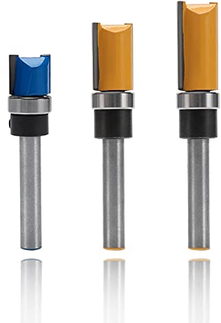 YIXISI 3 Pièces Flush Garniture Fraise avec 6.35mm Tige, Mèches de Toupie de Modèle de Garniture Affleurante, 3 Tailles