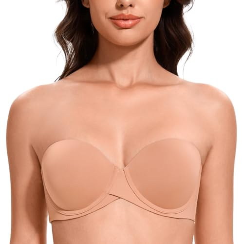 MELENECA Women's Push up Strapless Bras with Lift Stay Put Padded Cup Cappuccino 36DD