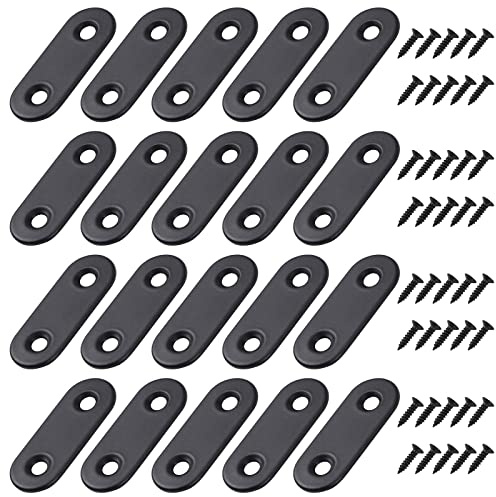Staffe Angolari Piatte Supporti Angolo Retto Staffe in Acciaio Squadrette con viti per Mensola di Legno Tavolo Sedia 40 * 16mm Nero 20 Pezzi