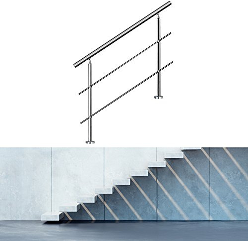Jiubiaz - Corrimano universale in acciaio inox, 100 cm, adatto ad ambienti interni ed esterni, con 2 barre trasversali, ringhiera per scale