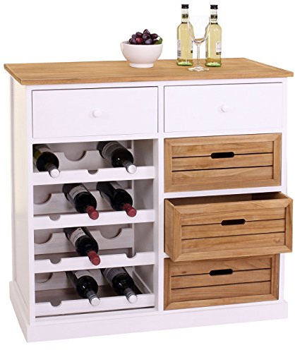 Mendler Weinregal HWC-B96AM, für 12 Flaschen, mit Schubladen 86x87x37cm | Kommode, Flaschenregal, Landhaus