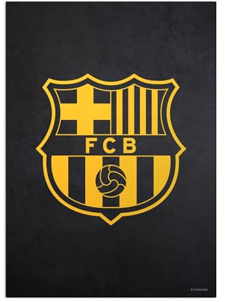 Displate Offiziell FC Barcelona MetallPoster Magnetische Befestigung Inklusive Lizenziert Bilder Hochwertiges Poster FC Barcelona - Crest - Crest yellow black 45 cm x 32 cm