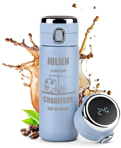Maverton Mug Isotherme à personnaliser pour homme 400ml | Bouteille isotherme avec Afficheur de température LED, Thermos à emporter gravé, pour papa, ami, anniversaire, coeur