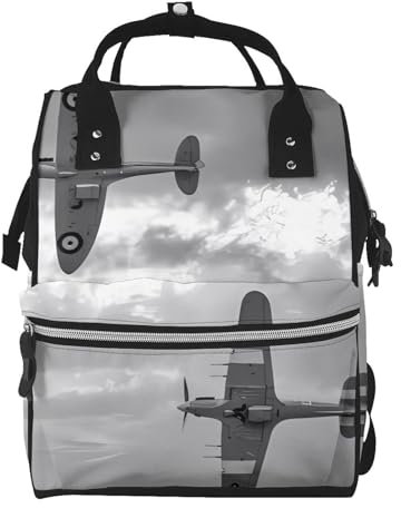 OrcoW Weltkrieg Flugzeug Flugzeug Druck Windel Tasche Mumie Rucksack Große Kapazität Multifunktions Wasserdichte Windel Tasche Für Mama Und Papa, Schwarz , One size