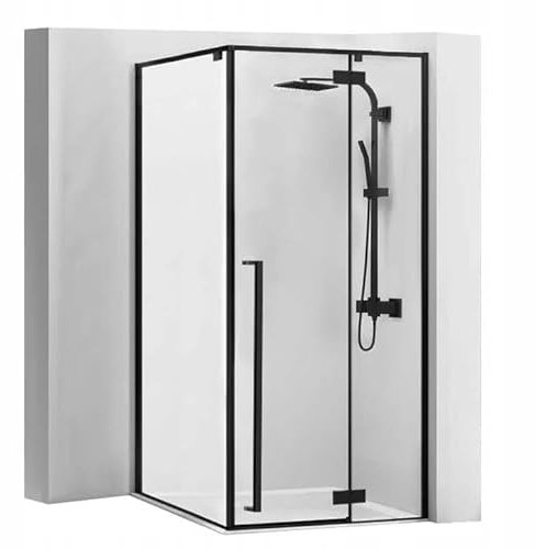 Rea Cabina de Ducha FARGO NEGRA 90X90x195 cm Cristal templado transparente de seguridad 6mm (Negro) Sin plato de ducha