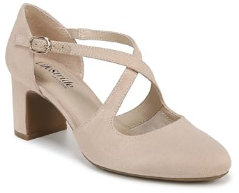Life Stride Womens Tracy Strappy Block Heel Pump Tender Taupe Microfiber 11 W