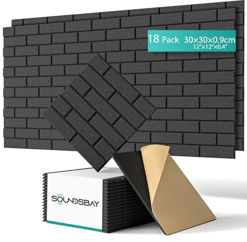 Soundsbay Placas acústicas autoadhesivas, 18 unidades, aislamiento acústico, aislamiento acústico, pared de alta densidad, tipo ladrillo, placas insonorizadas para tratamiento acústico y decoración de