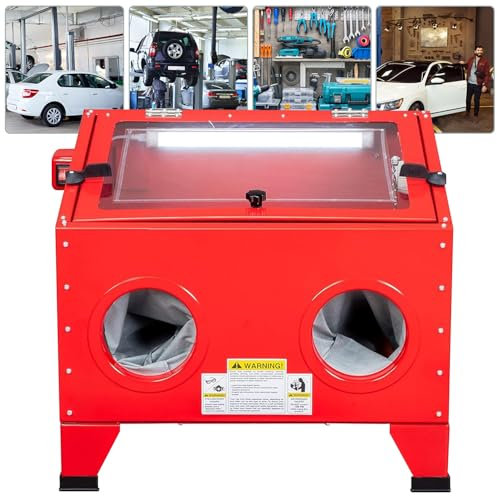 Ostreemaner 90L Tisch-Luftsandstrahlkabine, 125PSI Hochleistungs-Stahl-Sandstrahlgerät, Großer Kabinen-Luftsandstrahler Mit LED-Licht / 4 Düsen