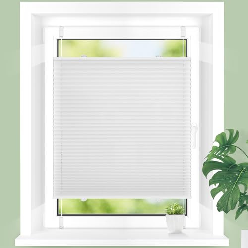 Homland Plissee ohne Bohren Klemmfix Weiß 200 x 55 cm(LxB), Plissees für Fenster und Tür, Jalousie Easyfix Plisseerollo mit Klemmträger Sonnenschutz und Sichtschutz lichtdurchlässig Rollo