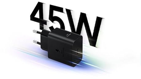 Samsung Chargeur USB C, Adaptateur Secteur 45W Ultra Rapide, Adaptateur USB C vers USB, Chargeur samsung Charge Rapide, Samsung Chargeur Original, sans câble, Noir