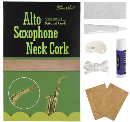 Accesorios para saxofón alto, kit de repuesto para corcho en saxofón alto, 2 corchos de saxofón, pegamento, grasa de corcho, cuchillo, cinta adhesiva y papel de lija