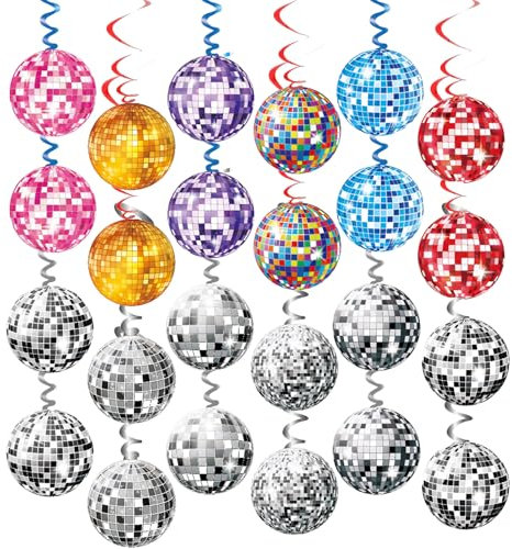 48 decorazioni per feste in discoteca anni '80, decorazioni colorate a spirale da appendere, decorazione per feste a tema discoteca anni '70, decorazione da parete a soffitto per feste in discoteca