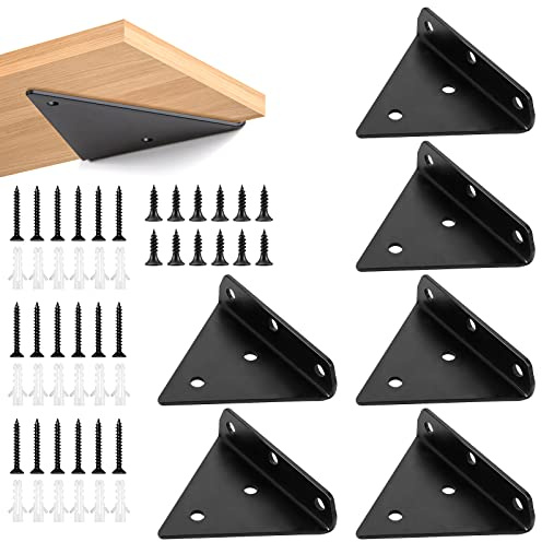 6pcs Schwebende Regalhalterungen, Regalhalterung Regalträger Unsichtbar Versteckter Dreieck Regalträgerrahmen Metall Tablarträger Schwerlast Winkel Mit Schrauben Für Bücherregale Küchenregale Schwarz