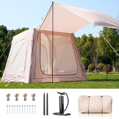 Ytaoeo Uppblåsbart tält utomhus camping tält för 2–4 personer med luftpump uppblåsbart campingtält av vattentätt oxfordtyg luft glamping tält för 4 årstider camping