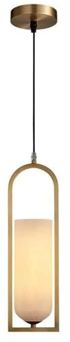 Elegant Brass Arch Pendant Light - Alabaster Marble Hanging Lamp with Adjustable Cord, Modern E14 Ceiling Fixture for Living Room, Dining Room, Kitchen Island Accent Lighting