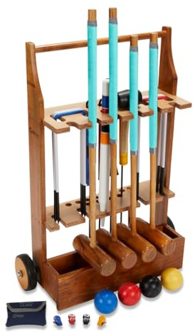Übergames Extrem hochwertiges Pro Croquet / Krocket Set für Fortgeschrittene ECO Hartholz Pro Krocket Set - 4 Pers. mit Trolley
