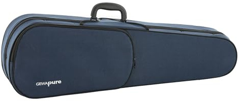 PURE GEWA Estuche de violín en forma azul oscuro/terciopelo gris claro con bolsillo para partituras y correas de mochila 1/2