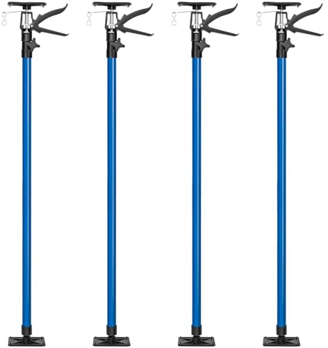tectake® Baustützen Teleskop Stange 115-290 cm, Baustütze mit Auflageplatten mit Kugelgelenk, Montagestütze je 30 kg Tragkraft, Spannstange, Montagehilfe für Deckenverkleidung - blau, 4er Set