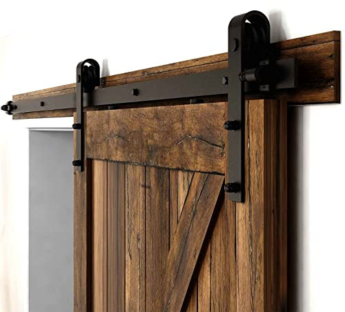 11FT/335cm Sliding Barn Wood Door Hardware Closet Track Kit Single Door, Black J Shape Hanger