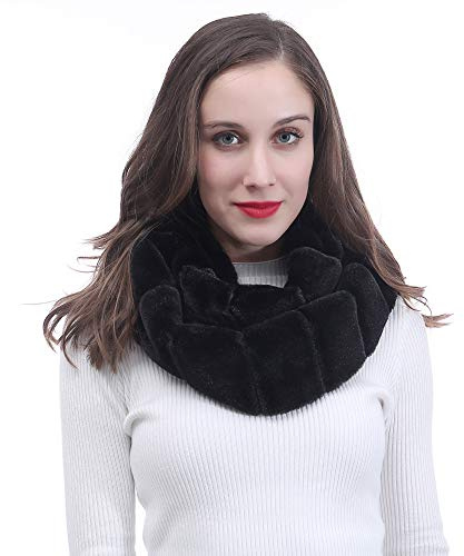 Lina & Lily Faux Fur Winter Double Loop Snood Scarf (Black)