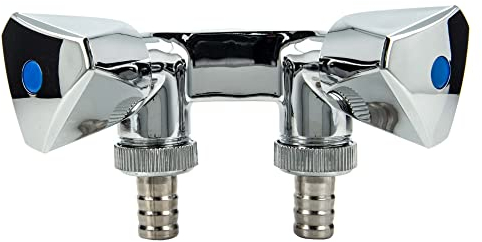 tecuro Doppel-Geräteventil zur Wandmontage, 1/2 Zoll AG Anschluss, Rückflussverhinderer, inkl. Schlauchtüllen, für Wasch- und Spülmaschinen, Messing