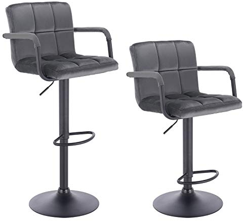 WOLTU Barhocker 2er Set Barstuhl Tresenhocker Bistrohocker Designer Hocker mit Rückenlehne, Sitzfläche aus Samt, höhenverstellbar drehbar Stahl Dunkelgrau