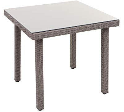 Mendler Poly-Rattan Gartentisch Cava, 80x80cm - grau | Esstisch, Beistelltisch, Tisch mit Glasplatte