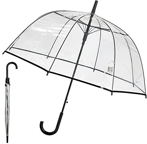 Cepewa Regenschirm Glockenschirm transparent mit schwarzem Rand Durchsichtig Automatik Ø 84 cm Stockschirm Schirm (1 x Regenschirm schwarz)