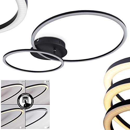 LED Deckenleuchte Johsa, moderne Deckenlampe aus Metall in Schwarz m. 2 Ringen (1 verstellbar), 2-flammig, 26 Watt (insgesamt), 3120 Lumen, 3000 Kelvin, stufenlos dimmbar über Lichtschalter