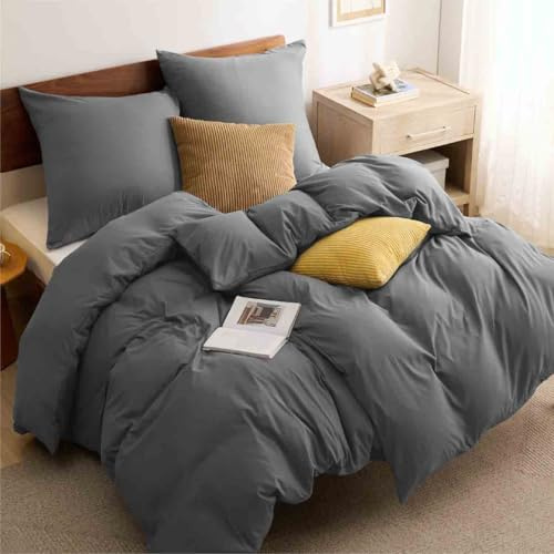 BEDSURE Bettwäsche 200x200 3teilig Mikrofaser - Anthrazit, 80x80 Kissen | Kontrast-Design Wendebettwäsche mit Reißverschluss, Oeko-TEX zertifiziert, einfache Montage, für Zuhause & Hotel