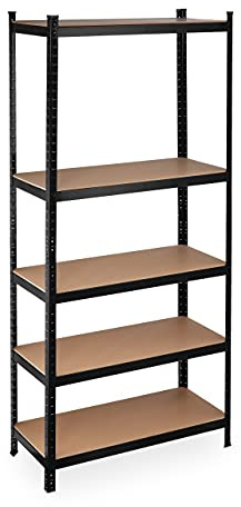 Relaxdays Etagère Lourde Charge XL, capacité 1325 kg, 220x100x45 cm, 5 Niveaux, à Clipser, Acier, Cave & Garage, Noir