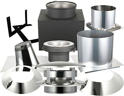 AllFuel HST Multi Story Kit with Flat Top Chimney Cap for 6 Diameter 304 Stainless Steel Class-A Double Wall All Fuel Insulated Chimney Pipe (1/12-6/12 Pitch Roof Flashing)