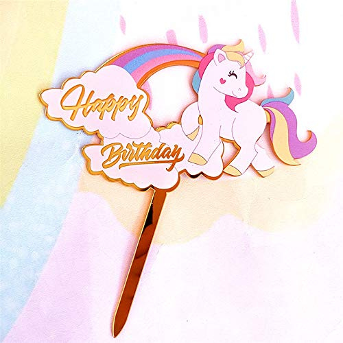 UNICORN Happy Birthday Cake Toppers Elegant Script Calligraphy Decoration UK Acrylic