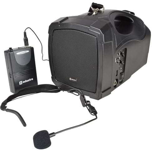 Adastra Handheld PA with Integral Rechargable Battery, Wireless Head Microphone, USB, FM & Bluetooth