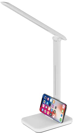 Blaupunkt 6W LED Schreibtischlampe – Augenschonend – Weiß Tischleuchte – Dimmbar – Einstellbare Helligkeit und Farbtemperatur – USB-Ladeanschluss für Smartphone – Elegante Lederoptik