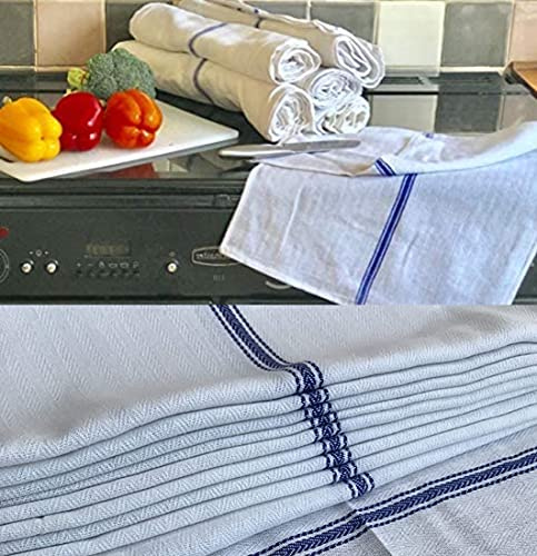 JMS Bridge Cotton Tea Towels Kitchen Towels for Catering ***Pack of 10*** Restaurant, Kitchen Terry Tea Towel, Bar Glass Cloths, Dish Cloth, White Dishcloths, Dish Towel, Absorbent (10xGCloth)