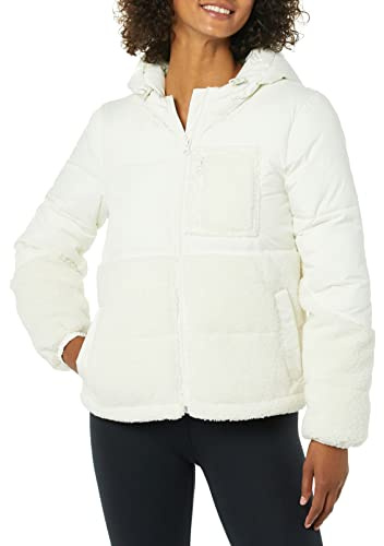 Amazon Essentials Damen Sherpa-Fleece-Pufferjacke Mit Kapuze Und Durchgehendem Reißverschluss