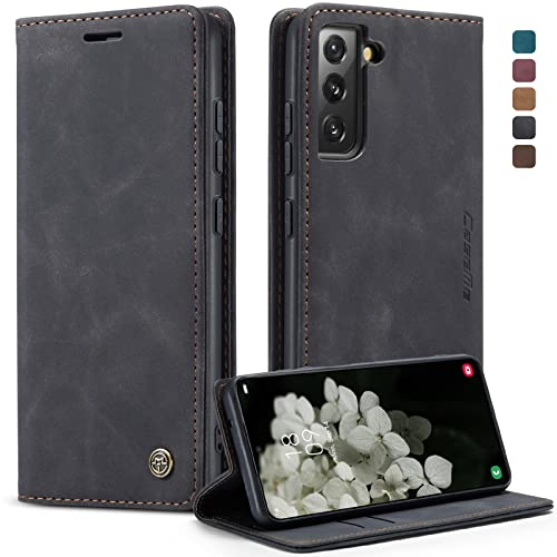 caseme Handyhülle für Samsung Galaxy S22 5G Hülle [Nicht für S22+/PLUS 5G] Premium Leder Klappbar Flip Case Magnet Kartenfach Standfunktion Tasche Schutzhülle für Samsung Galaxy S22 5G 6.1'' - Schwarz